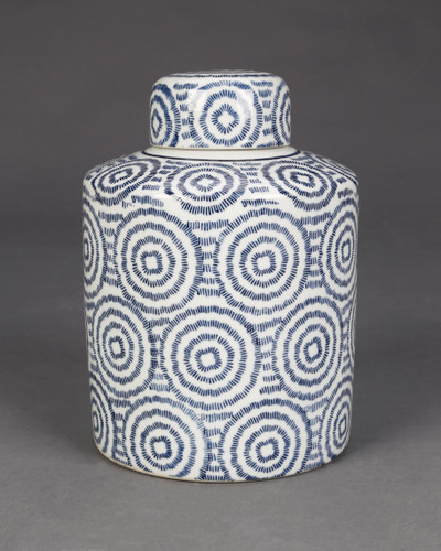 AA Importing Blue and White Circles Cylindrical Jar with Lid Main image