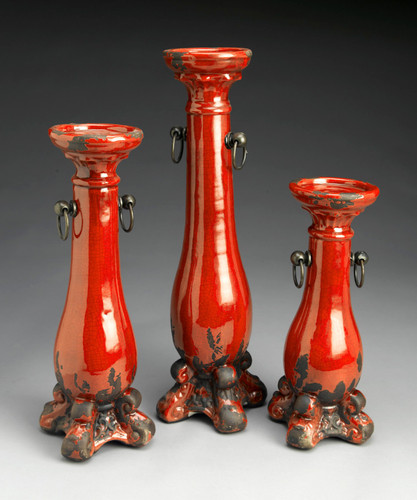 AA Importing Ceramic Candle Holder Set of 3, Red Main image