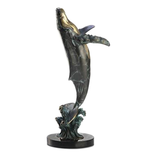 Brass and Marble Leaping Humpback Whale Statue Main image