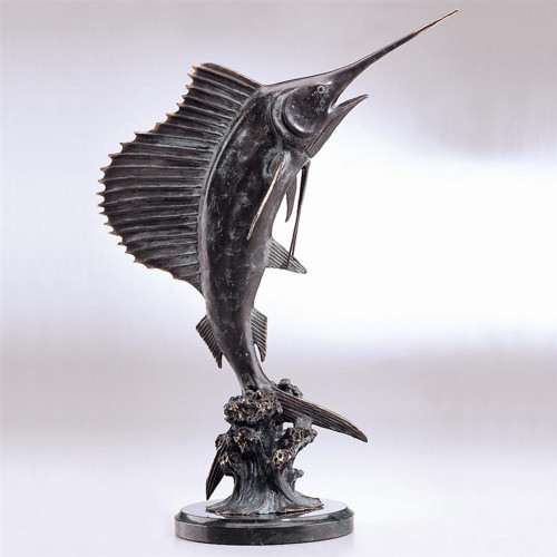 Tail Walker Hand Finished Brass and Marble Sailfish Statue Main image