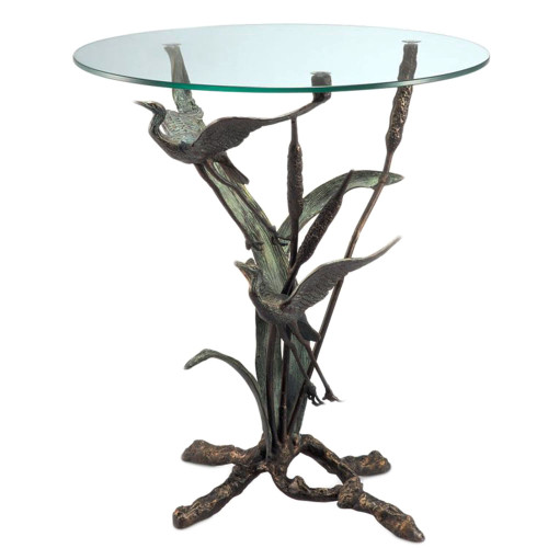 Cast Aluminum Crane Pair in Flight Glass Top End Table Main image