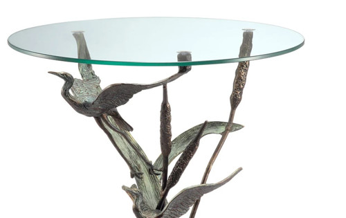 Cast Aluminum Crane Pair in Flight Glass Top End Table Additional image