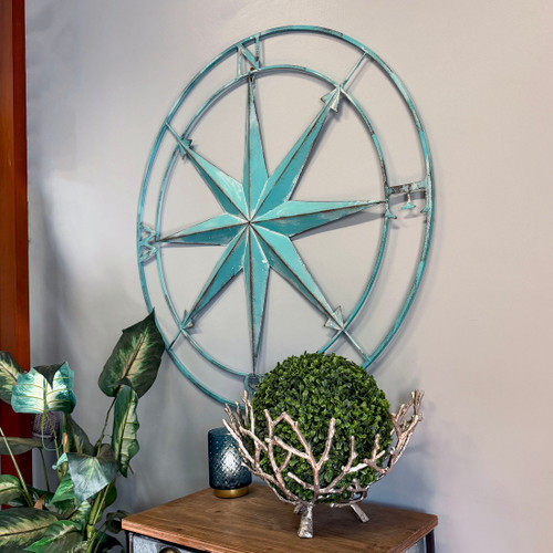 Zeckos 39 Inch Aqua Metal Compass Rose Wall Decor Additional image