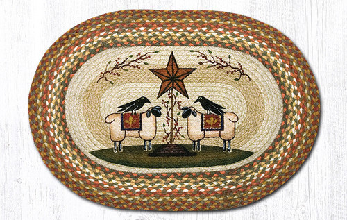 Earth Rugs OP-300 Sheep & Barn Star Oval Patch 20" x 30" Main image