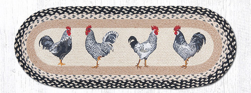 Earth Rugs OP-430 Roosters Oval Patch Runner 13" x 36" Main image