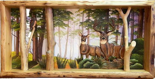 Deer & Owl in Woods Wall Art – 35" x 18" Main image