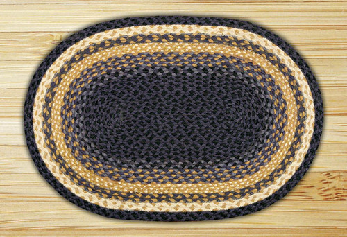 Earth Rugs C-79 Lt. Blue / Dk. Blue / Mustard Oval Braided Rug 2 Feet x 8 Feet Main image