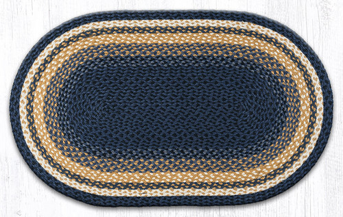 Earth Rugs C-79 Lt. Blue / Dk. Blue / Mustard Oval Braided Rug 27" x 45" Main image
