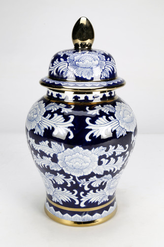 AAI Blue and White Temple Jar with Gold Trim Main image