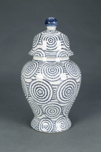 AA Importing Blue and White Circles 14" Ginger Jar with Lid Main image