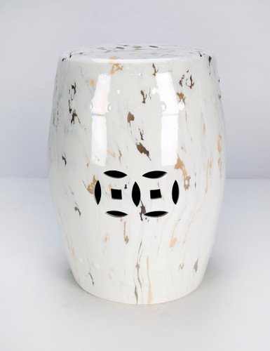 AAI Ceramic Gardend Stool, Light Blue with Gold Accents Main image