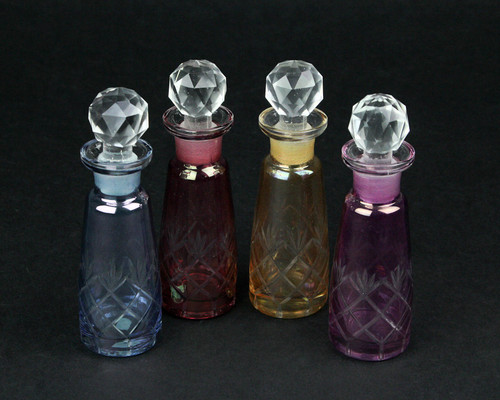 Set of 4 Colored Cut Glass Decorative Perfume Bottles With Stoppers Additional image