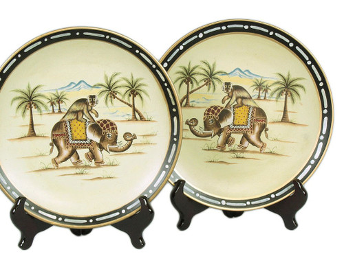 Pair of Elephant With Monkey Decorative Plates 10 Inch Diameter Additional image