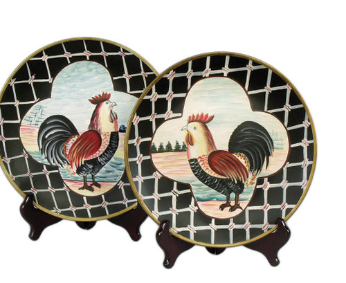 Pair of 10 Inch Diameter Ceramic Rooster Decorative Plates Additional image