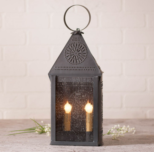 Irvins Country Tinware Hospitality Lantern with Chisel in Kettle Black Additional image