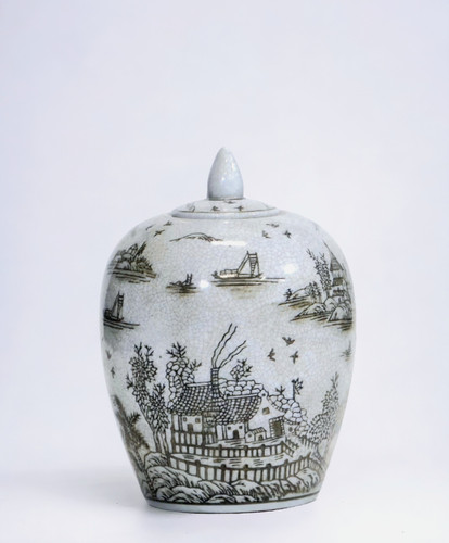 AAI 7" Ginger Jar, Chinoiserie Design, Brown Main image
