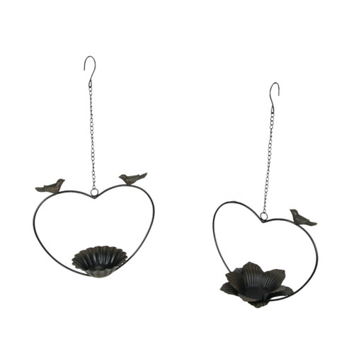 Set of 2 Rustic Metal Bird Hanging Planter Succulent Flower Basket Home Decor Main image