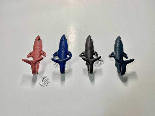 Set of 4 Cast Iron Shark Tail Wall Hooks Nautical Beach Decor Main image