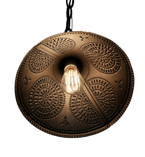 12 inch Kettle Black Punched Tin Pendant Light Rustic Farmhouse Shade Decor Additional image