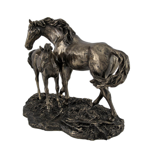 Mare and Foal Wild Horses Bronzed Statue Additional image