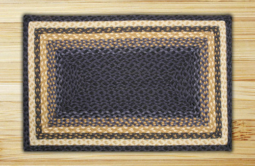 Earth Rugs RC-79 Lt. Blue / Dk. Blue / Mustard Rectangle Braided Rug 3 x 5 Feet Main image