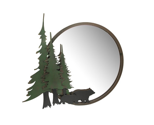 Black Bear Forest Wall Mirror Decorative Metal Bathroom Bedroom Lodge Accent Main image