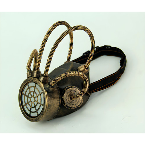 Metallic Bronze Steampunk Gas Mask with Corrugated Tubes Additional image