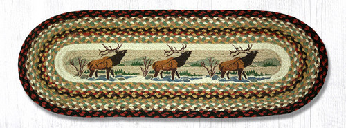 Earth Rugs OP-319 Winter Elk Oval Patch Runner 13" x 36" Main image