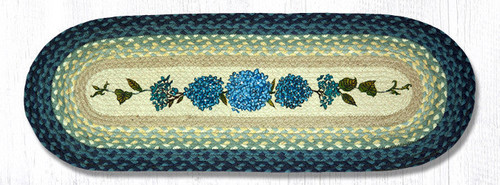 Earth Rugs OP-362 Blue Hydrangea Oval Patch Runner 13" x 36" Main image