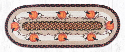 Earth Rugs OP-222 Pumpkin Crow Oval Patch Runner 13" x 36" Main image