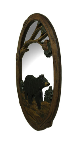 Black Bear in the Forest Hand Crafted Wooden Wall Mirror Additional image