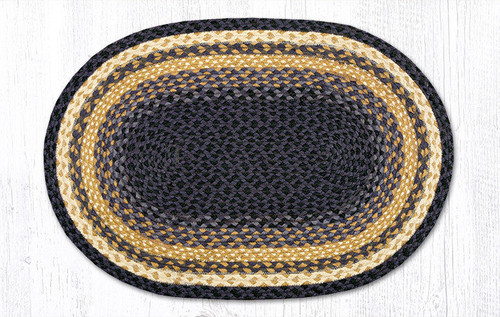 Earth Rugs C-79 Lt. Blue / Dk. Blue / Mustard Oval Braided Rug 20" x 30" Main image