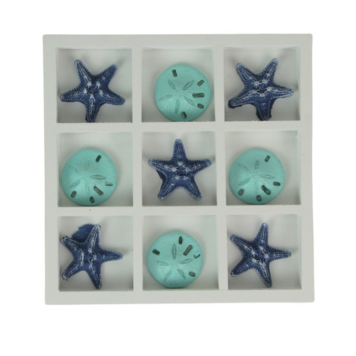Blue Sand Dollar and Starfish Tic-Tac-Toe Game – Beach-Themed Accent Piece Main image