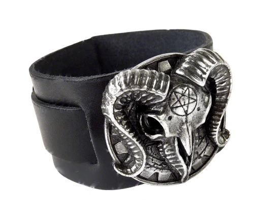 Alchemy Gothic Gears of Aiwass Pagan Goat Skull Leather Bracelet Main image