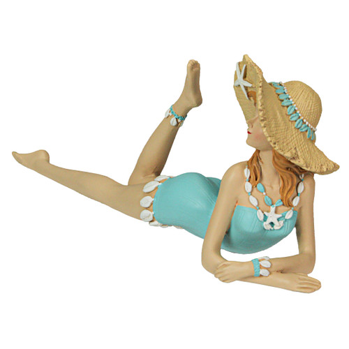Retro Lounging Beauty Beach Girl Teal Swimsuit Resin Figurine Home Decor Additional image