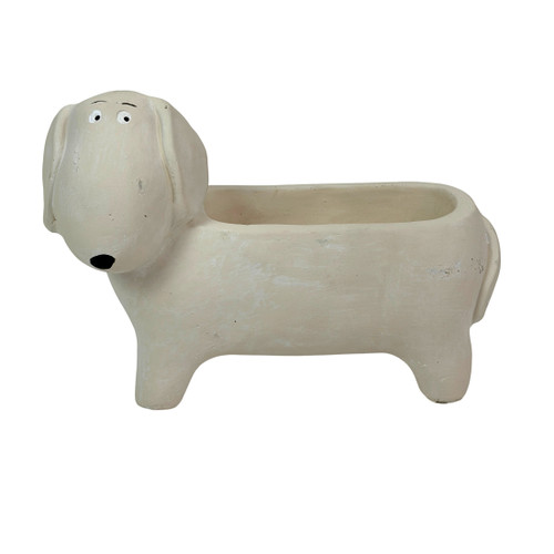 Dachshund Cement Planter White Dog Succulent Pot 8 Inch Indoor Tabletop Additional image