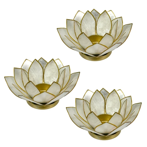 White Capiz Shell Lotus Flower Small Tealight Candle Holder Set of 3 Main image