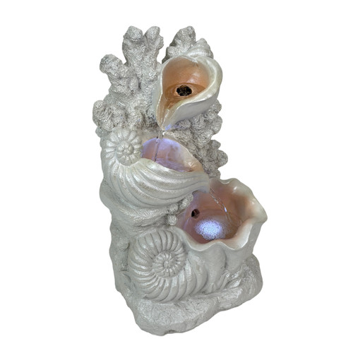 Coastal Tabletop Water Fountain White Resin LED Coral Shells 15.5 Inch Additional image