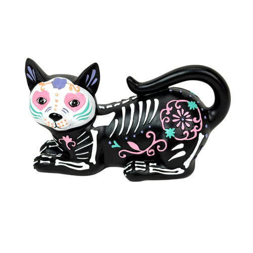 Day of the Dead Skeleton Cat Figurine Resin 8 Inch Multicolor Gothic Decor Main image