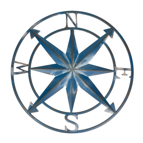 20 Inch Distressed Metal Compass Rose Nautical Wall Decor Indoor Outdoor, Blue Main image