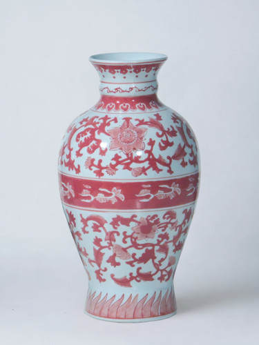 AAI 17" Porcelain Vase, Floral Design, Red and White Main image
