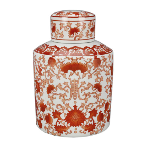 AA Importing 8.5" Jar with Lid, Red and White Floral Main image