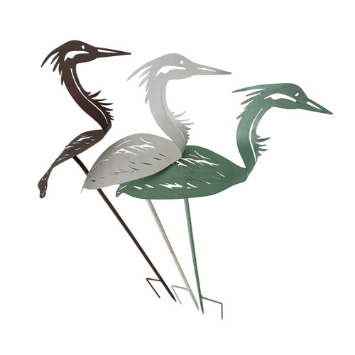 Set of 3 Metal Heron Garden Stakes Brown Green White 35 Inch Outdoor Decor Additional image