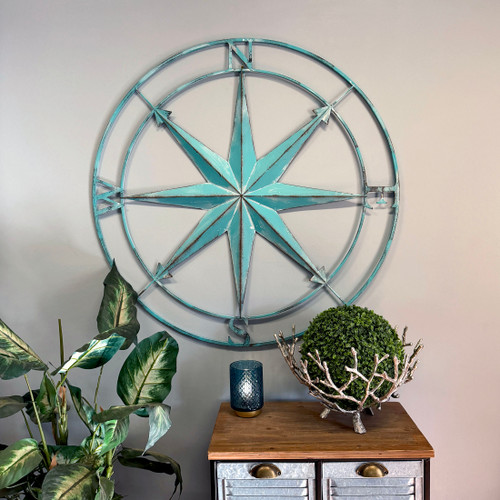 Zeckos 39 Inch Aqua Metal Compass Rose Wall Decor Main image