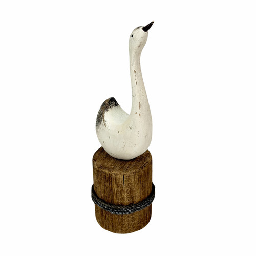 Distressed White Wood Swan Figurine Nautical Dock Piling 13.25 Inch Tall Additional image