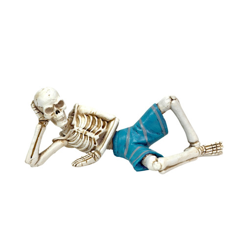 Reclining Skeleton Beach Figurine Aqua Resin Tabletop Decor 9 Inches Wide Main image