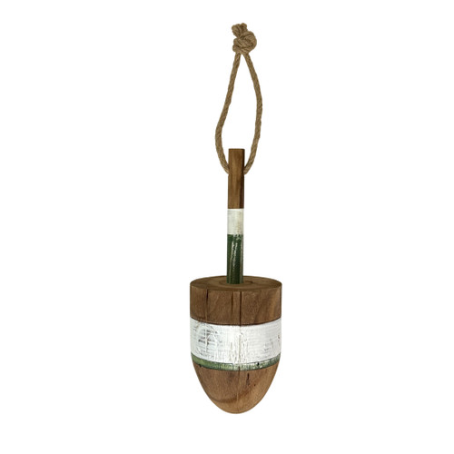 Nautical Wooden Hanging Buoy White Green Striped Rope Wall Decor 15 Inch Main image