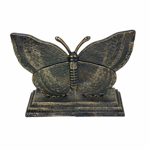Antique Bronze Butterfly Bookends Set Resin Decorative Book Supports 10.25 Inch Additional image