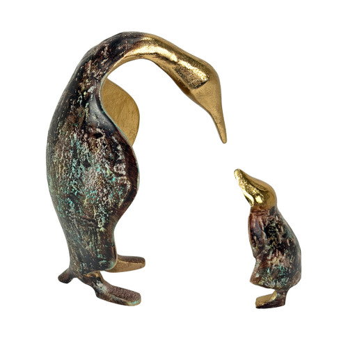 Penguin Figurine Set of 2 Gold Cast Aluminum 10 Inch Tabletop Sculptures Additional image