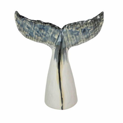Coastal Ceramic Whale Tail Statue White Blue Gray 11.75 Inch Tabletop Decor Main image